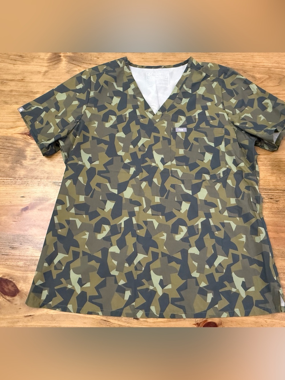 FIGS Catarina FREEx Martini Olive Green Camo Scrub Top